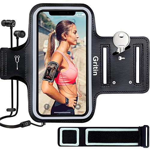 Gritin Brazalete Deportivo para Correr, Brazalete Móvil Deportivo Ajustable contra Sudor Correa de Extensión para Phone 12/12 Pro/11 Pro/Phone XS/X/Phone 8/7 y Otros Teléfonos de Menos de 6.1"