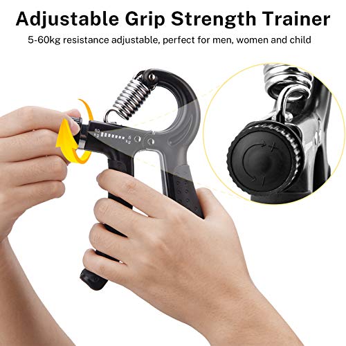 GRM 5 Piezas Contando Fortalecedores de Agarre de Mano, 5-60KG Agarrador de Mano Ajustable, Estirador de Dedos, Ejercitador de Dedos, Anillo de Ejercicio y Antiestrés Bolas para Artritis Músico GRM 5 Piezas Contando Fortalecedores de Agarre de Mano, 5-60KG Agarrador de Mano Ajustable, Estirador de Dedos, Ejercitador de Dedos, Anillo de Ejercicio y Antiestrés Bolas para Artritis Músico
