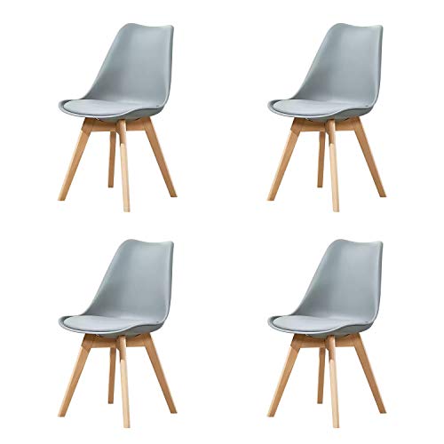 GroBKau Juego de 4 Sillas de Comedor Tulip, Sillas de Comedor Tapizadas, Asiento Acolchado Suave, Respaldo Ergonómico (Gris) GroBKau Juego de 4 Sillas de Comedor Tulip, Sillas de Comedor Tapizadas, Asiento Acolchado Suave, Respaldo Ergonómico (Gris)