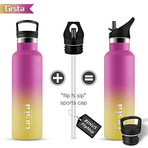 Grsta Botella Agua Acero Inoxidable - Termo para Agua Fria 350ml/Rosa Roja & Amarilla Botella Termica sin BPA Aislamiento de Vacío de Doble Pared Reutilizable para Niños, Colegio, Sport, Familia