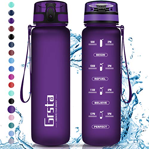 Grsta Botella Agua - Botella de Agua Deportes 500ml Botella Deportiva Tritan de Plástico Sin BPA con Filtro & Marcador de Tiempo para Niños y Adultos, Hogar y Exterior Grsta Botella Agua - Botella de Agua Deportes 500ml Botella Deportiva Tritan de Plástico Sin BPA con Filtro & Marcador de Tiempo para Niños y Adultos, Hogar y Exterior