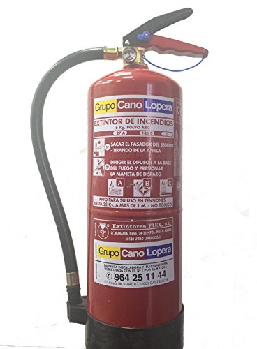 Grupo Cano Lopera | Extintor Universal Polvo Seco ABC con Capacidad de 6 Kg | Homologado | Eficacia 27A 183B | Útil para Casa - Caravana - Oficina - Restaurante | Incluye soporte para Pared