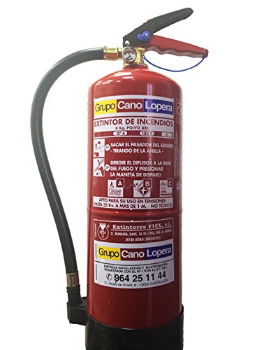 Grupo Cano Lopera | Extintor Universal Polvo Seco ABC con Capacidad de 6 Kg | Homologado | Eficacia 27A 183B | Útil para Casa - Caravana - Oficina - Restaurante | Incluye soporte para Pared Grupo Cano Lopera | Extintor Universal Polvo Seco ABC con Capacidad de 6 Kg | Homologado | Eficacia 27A 183B | Útil para Casa - Caravana - Oficina - Restaurante | Incluye soporte para Pared