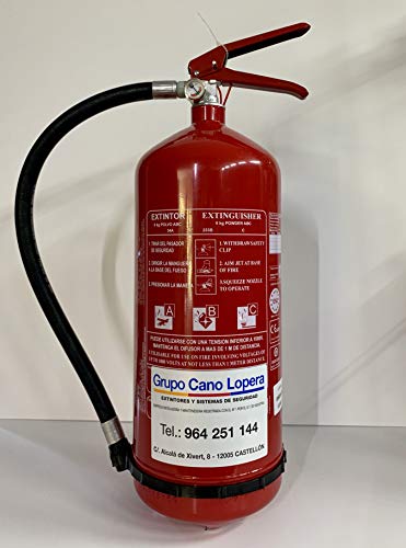 Grupo Cano Lopera | Extintor Universal Polvo Seco ABC con Capacidad de 6 Kg | Homologado | Eficacia 34A - 233B | Útil para Barcos - Casa - Caravana - Camión - Oficina - Restaurante | Incluye soporte