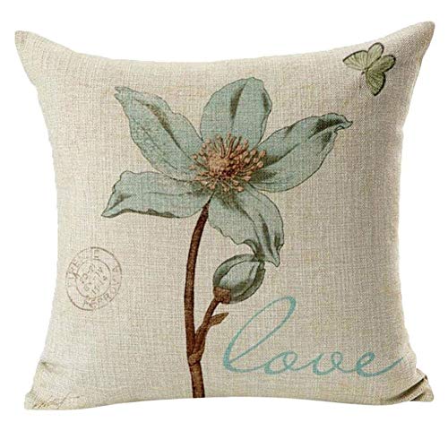 Gspirit 4 Pack Retro Flor Algodón Lino Throw Pillow Case Funda de Almohada para Cojín 45x45 cm