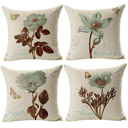 Gspirit 4 Pack Retro Flor Algodón Lino Throw Pillow Case Funda de Almohada para Cojín 45x45 cm Gspirit 4 Pack Retro Flor Algodón Lino Throw Pillow Case Funda de Almohada para Cojín 45x45 cm