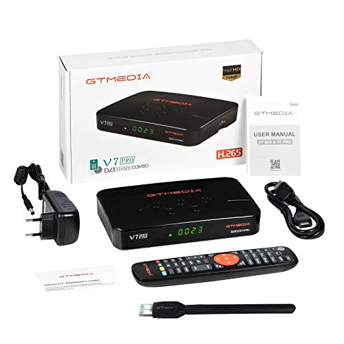 GT MEDIA V7 Pro Decodificador Satelite TDT Combo DVB-S/S2/S2X DVB-T/T2 Full HD 1080p H.265 10bit con Antena WiFi USB / CA Lector de Tarjeta, Soporte CCcam Youtube autoBiss (GT MEDIA V7 Plus Mejorada)