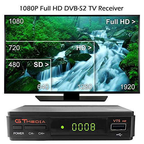 GT Media V7S HD DVB-S2 Decodificador de Receptor de TV Satelital Freesat V7S Actualización con Antena USB WiFi FTA 1080P Full HD Compatible con Ccam, Newcam, PVR, Youtube, PowerVu, Dre y Biss Clave