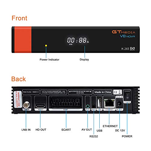 GT Media V8 Nova DVB-S2 Decodificador del Receptor de satélite con Wi-Fi / HEVC H.265 / TV SCART / 1080p Full HD / Ethernet / FTA ,Soporte Web TV Youtube CC CAM PVR Newcam PowerVu Dre Biss Clave