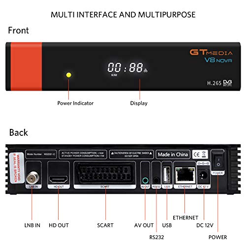 GT Media V8 Nova DVB-S2 Decodificador Satélite Receptor de TV Digital con Wi-Fi Incorporado / SCART / 1080P Full HD / FTA Soporte CC CAM, PVR Ready, Newcam, Youtube, PowerVu Dre Biss Clave por Aoxun