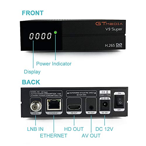 GT Media V9 Super DVB S2 Decodificador de Receptor de Satélite Digital Freesat H.265 1080P Full HD WiFi Incorporado Compatible con Ccam, Newcam, IPTV, Youtube, PVR, PowerVu, Dre y Biss Clave