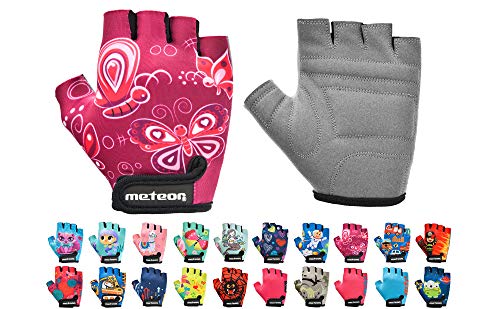 Guantes Bicicleta MTB BMX Ciclismo Montaña Carretera Fitness Gimnasio Bici Escalada Senderismo y Otros Deportes Guantes Deportivos Sin Dedos para Mujer y Hombre (JR S ~ 6,5-7cm, Pink Butterflies)