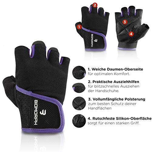 Guantes de entrenamiento para hombre y mujer, guantes de fitness para deportes de fuerza, culturismo, crossfit, para un agarre óptimo y protección contra callos (violeta, 25,5 cm - 27,5 cm - XXL)