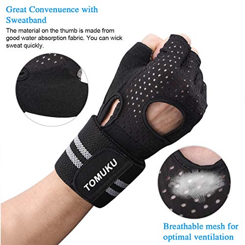 Guantes de gimnasio, guantes entrenamiento con soporte completo para la muñeca, protección de la palma, Guantes deportivos transpirables, ideales para levantamiento de pesas, flexiones (Negro, M)