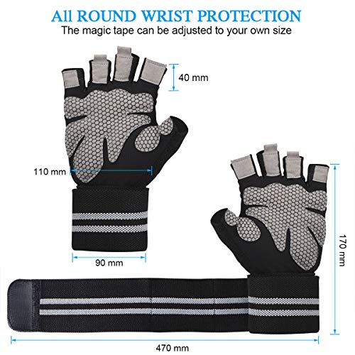Guantes de gimnasio, guantes entrenamiento con soporte completo para la muñeca, protección de la palma, Guantes deportivos transpirables, ideales para levantamiento de pesas, flexiones (Negro, M) Guantes de gimnasio, guantes entrenamiento con soporte completo para la muñeca, protección de la palma, Guantes deportivos transpirables, ideales para levantamiento de pesas, flexiones (Negro, M)
