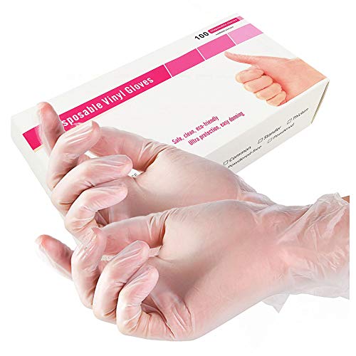 Guantes de Vinilo PV05 Caja de 100pc Semitransparente (1, TALLA M).Máxima protección Fabricados en Vinilo sin polvo con borde enrollado y una gran suavidad y flexibilidad.