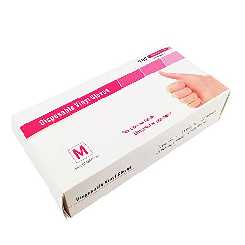 Guantes de Vinilo PV05 Caja de 100pc Semitransparente (1, TALLA M).Máxima protección Fabricados en Vinilo sin polvo con borde enrollado y una gran suavidad y flexibilidad.