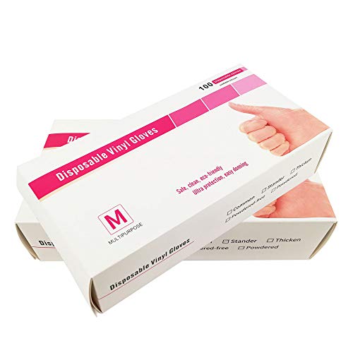 Guantes de Vinilo PV05 Caja de 100pc Semitransparente (1, TALLA M).Máxima protección Fabricados en Vinilo sin polvo con borde enrollado y una gran suavidad y flexibilidad.