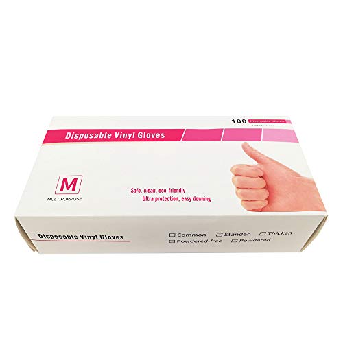 Guantes de Vinilo PV05 Caja de 100pc Semitransparente (1, TALLA M).Máxima protección Fabricados en Vinilo sin polvo con borde enrollado y una gran suavidad y flexibilidad.