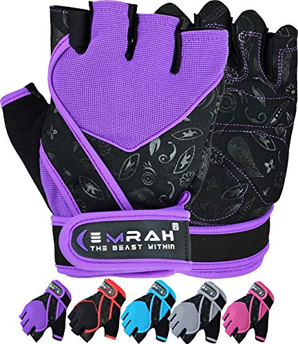 Guantes Emrah de mujer para gimnasio, levantamiento de pesas, entrenamiento y crossfit, con tejido transpirable y protección para la muñeca, color morado, tamaño Small Guantes Emrah de mujer para gimnasio, levantamiento de pesas, entrenamiento y crossfit, con tejido transpirable y protección para la muñeca, color morado, tamaño Small