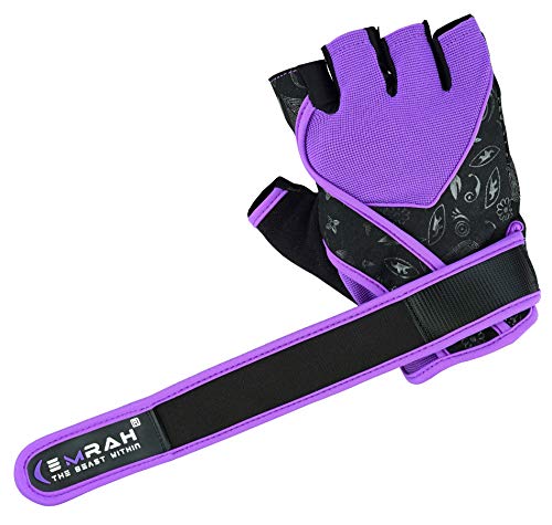 Guantes Emrah de mujer para gimnasio, levantamiento de pesas, entrenamiento y crossfit, con tejido transpirable y protección para la muñeca, color morado, tamaño Small