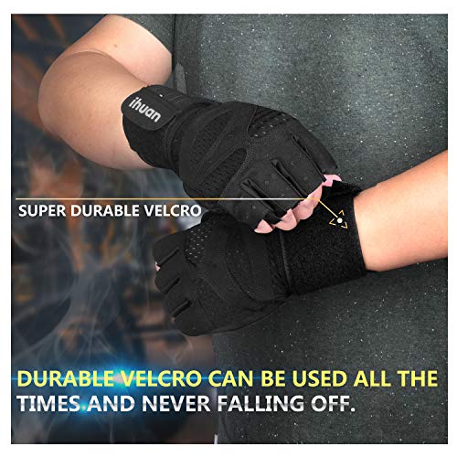 Guantes entrenamiento gimnasio levantamiento de pesas con muñequera para hombres, mujeres, protección completa de la palma para levantamiento de pesas, entrenamiento, fitness, suspensión, pull ups