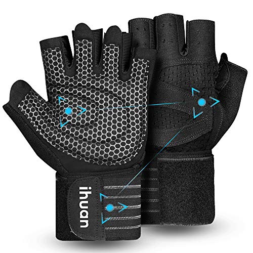 Guantes entrenamiento gimnasio levantamiento de pesas con muñequera para hombres, mujeres, protección completa de la palma para levantamiento de pesas, entrenamiento, fitness, suspensión, pull ups