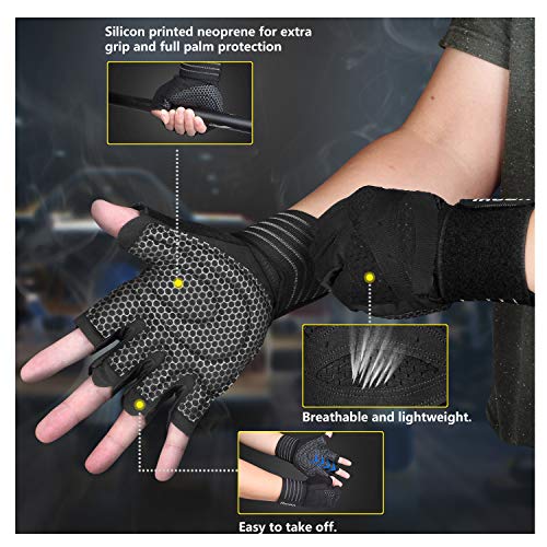 Guantes entrenamiento gimnasio levantamiento de pesas con muñequera para hombres, mujeres, protección completa de la palma para levantamiento de pesas, entrenamiento, fitness, suspensión, pull ups Guantes entrenamiento gimnasio levantamiento de pesas con muñequera para hombres, mujeres, protección completa de la palma para levantamiento de pesas, entrenamiento, fitness, suspensión, pull ups
