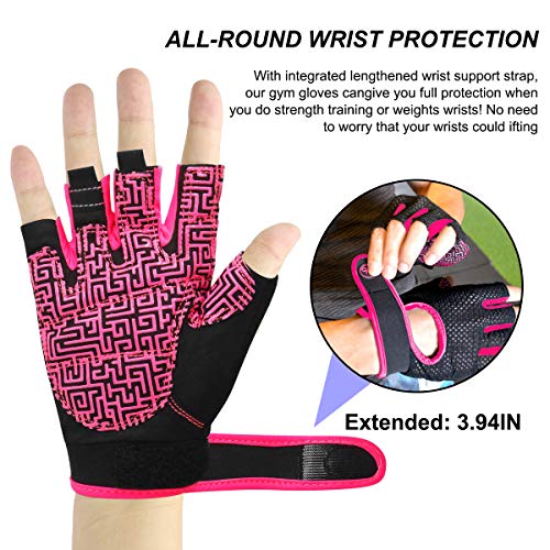 Guantes Gimnasio Hombre Mujer, HNOOM Guantes Pesas, Gym Guantes Fitness Transpirable con Protección Palma, Antideslizante Guantes Crossfit para Levantamiento de Pesas, Musculación, Fitness (Rosado, S)