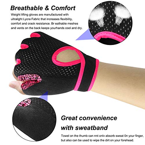 Guantes Gimnasio Hombre Mujer, HNOOM Guantes Pesas, Gym Guantes Fitness Transpirable con Protección Palma, Antideslizante Guantes Crossfit para Levantamiento de Pesas, Musculación, Fitness (Rosado, M)