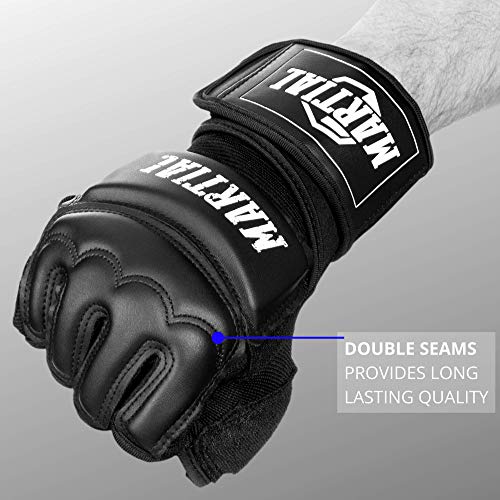 Guantes MMA Profesionales de Martial - Calidad Profesional - Fabricación según elevados estándares - Boxeo, Entrenamiento, Saco de Arena, Saco de Boxeo, Freefight, Agarre, Artes Marciales - Negro