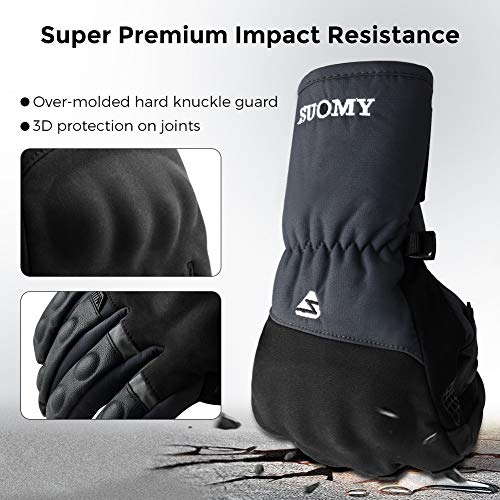 Guantes Moto Invierno Impermeables Resistentes al Viento, Pantalla Táctil Larga Manga Cálidos Guantes para Scooter, Ciclomotor, Moto Cross, Bicicleta, Deportes al Aire Libre - M Gris