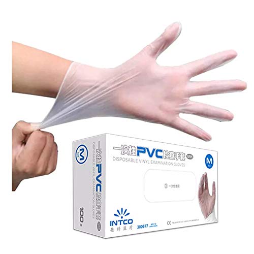 Guantes Resistentes y elásticos INTCO VINILO reforzados con PVC Caja 100 pc TALLA M libre de látex, cómodos y elásticos .Guantes para limpieza, alimentación, automoción y mucho mas