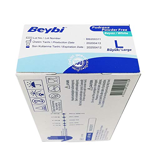 Guantes Vinilo RV05 100pc/Caja -Beybi Blanco (1, TALLA S).Sin polvo libre de látex, gran elasticidad, cómodos. Resistente. Guantes para limpieza, alimentación.etc