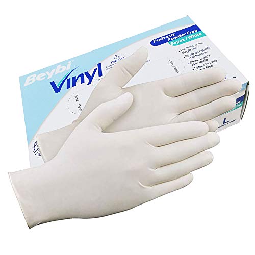 Guantes Vinilo RV05 100pc/Caja -Beybi Blanco (1, TALLA S).Sin polvo libre de látex, gran elasticidad, cómodos. Resistente. Guantes para limpieza, alimentación.etc