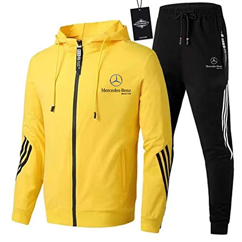 GUCCPAI Hombre y Mujer Chándal Para Mercedes-Ben.Z A.M.G Rayas de Dos Piezas Chaqueta Pantalones Ropa Deportiva Saco/Amarillo/M