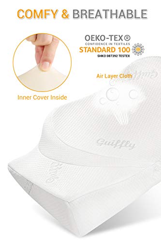 Guiffly Almohada de Viscoelástica Cervical, Almohada Ortopédica para Dolor de Cuello, Almohada Ergonómica para Dormir para Todos los Durmientes, Almohada Cervical con Funda de Extraíble y Lavable