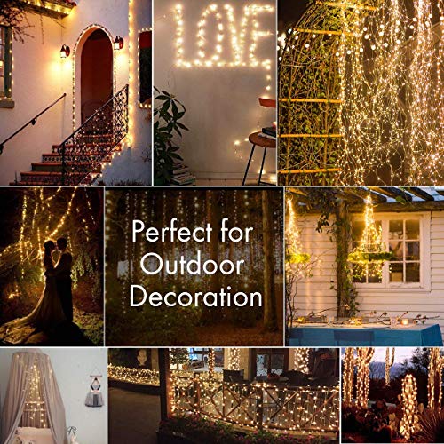 Guirnalda de luces de hada, 120 LED, 12 m, 8 modos, enchufe USB, luces alimentadas, impermeables, para exterior/interior, con temporizador remoto para dormitorio, fiesta, boda, Navidad (blanco cálido) Guirnalda de luces de hada, 120 LED, 12 m, 8 modos, enchufe USB, luces alimentadas, impermeables, para exterior/interior, con temporizador remoto para dormitorio, fiesta, boda, Navidad (blanco cálido)