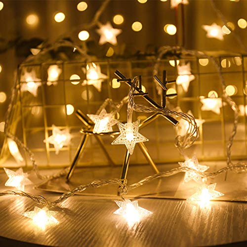 Guirnalda de Luces,Star Luces de Hadas Estrella de la Noche Luz de la Secuencia 6M 40Pcs LED Estrellas de Luces Brillante Decoración Luz Blanco Cálido