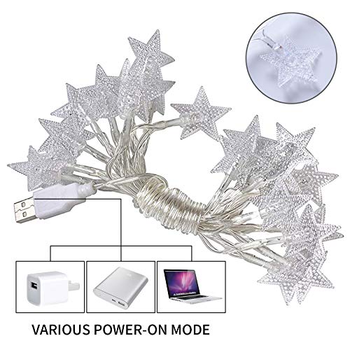 Guirnalda de Luces,Star Luces de Hadas Estrella de la Noche Luz de la Secuencia 6M 40Pcs LED Estrellas de Luces Brillante Decoración Luz Blanco Cálido