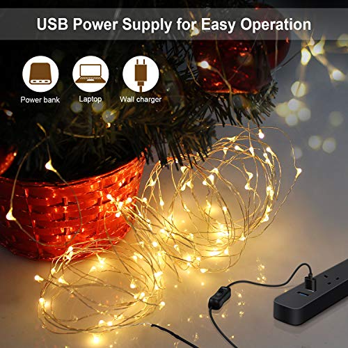 Guirnalda Luces 12M 120 LED, OMERIL Cadena de Luces Impermeable IP65, Luces Navidad USB y Luces de Hadas para Decorativas, Navidad, Habitacion, Fiesta, Jardín, Bodas, Césped - Alambre de Plata