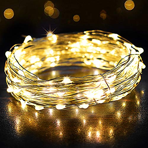 Guirnalda Luces 12M 120 LED, OMERIL Cadena de Luces Impermeable IP65, Luces Navidad USB y Luces de Hadas para Decorativas, Navidad, Habitacion, Fiesta, Jardín, Bodas, Césped - Alambre de Plata