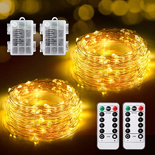 Guirnalda Luces Pilas, [2 * 12M] TOPYIYI Luces LED Habitacion 240 LED Impermeable Luces Navidad Mando a distancia con 8 modos, Exterior y Interior Decoración para Habitacion, Bodas, Jardín, Fiesta