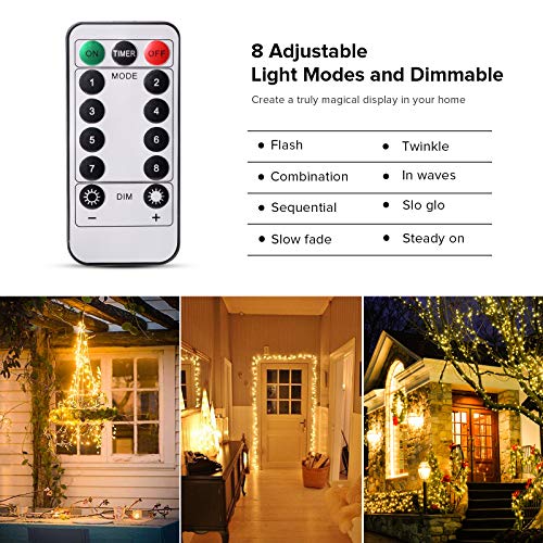 Guirnalda Luces Pilas, [2 * 12M] TOPYIYI Luces LED Habitacion 240 LED Impermeable Luces Navidad Mando a distancia con 8 modos, Exterior y Interior Decoración para Habitacion, Bodas, Jardín, Fiesta