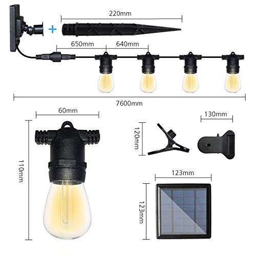 Guirnaldas Luminosas de Exterior Solares,Bomcosy S14 Cadena de Luces 26.4ft/8m con 12(Bombilla de led),E27 Base Bombillas Solares Exterior Jardin IP65 Impermeable para Fiesta,Boda,Jardín Patio Cafe