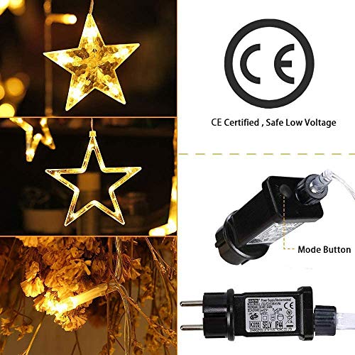 Guirnaldas Luminosas Estrellas Cortina Luces, 138 Leds Telones de Hogar, Led Cortina Cadena Luces Con Control Remoto Para El Balcón, Ventana, Pared, Escaparate, Boda, Fiesta, Blanco Cálido