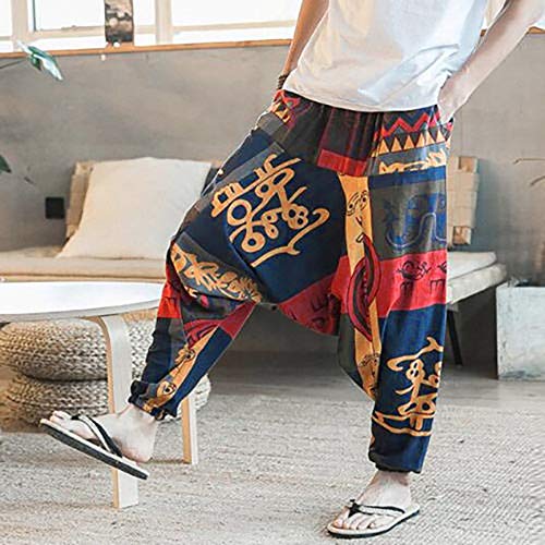 Gusspower Pantalones De Harén Bombachos Hombre Mujer,Unisex para Yoga Cómodo Ancho Harem Pants con Entrepierna Casual Festival Delantal Hippie Alta Cintura