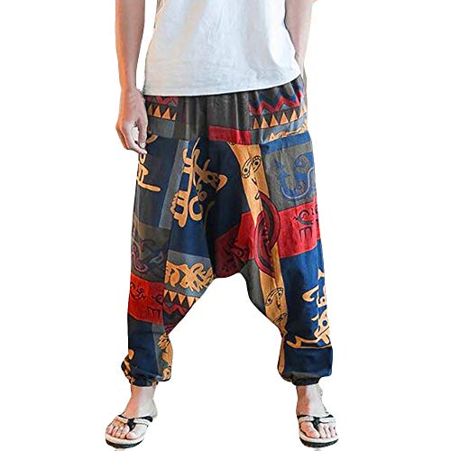 Gusspower Pantalones De Harén Bombachos Hombre Mujer,Unisex para Yoga Cómodo Ancho Harem Pants con Entrepierna Casual Festival Delantal Hippie Alta Cintura