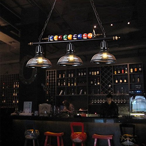 Gweat Decoración de billar 3 luces Araña para sala de billar, restaurante, cafetería, bar, club, iluminación de dormitorio, estilo nórdico Colgante de hierro forjado color negro