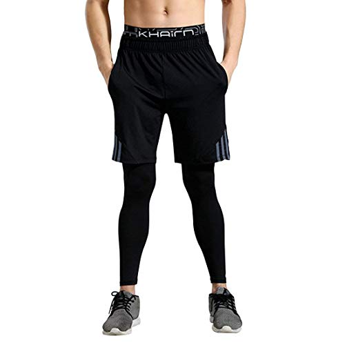 GWELL Unidad Hombre Pantalón 2 en 1 de Largo Sport Fitness Split Pantalones Cortos Pantalones de Entrenamiento, Color Gris, tamaño Medium GWELL Unidad Hombre Pantalón 2 en 1 de Largo Sport Fitness Split Pantalones Cortos Pantalones de Entrenamiento, Color Gris, tamaño Medium